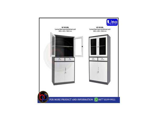 UNO LEMARI BESI KACA KOMBINASI LACI UNO UF-03 KBL