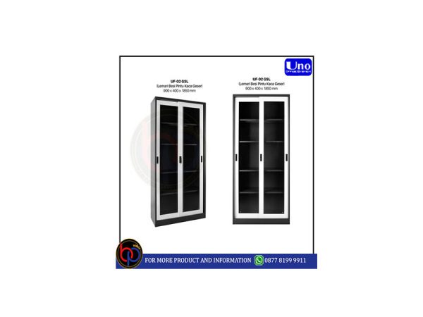 UNO LEMARI BESI PINTU KACA GESER (SLIDING) UNO UF-02 GSL