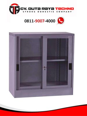 LEMARI KANTOR BESI PINTU KACA GESER SETENGAH TINGGI / SEDANG / MEDIUM VIP V - 601