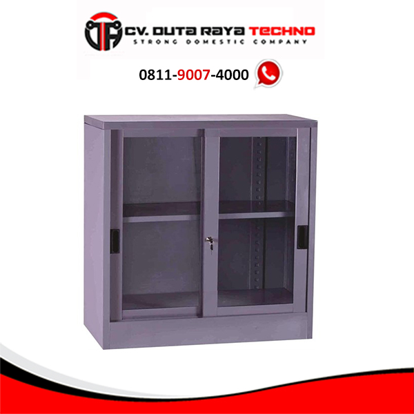 LEMARI KANTOR BESI PINTU KACA GESER SETENGAH TINGGI / SEDANG / MEDIUM VIP V - 601